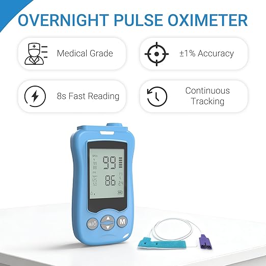 Handheld Fingertip Pulse Oximeter, Medical Grade Pediatric Pulse Oximeter Wrap Probe for Infant Kids Adult, Continuous Pulse Oximeter and Spot Checking, Fast Reading SpO2 Pulse Rate Respiration Rate, Adjustable Audio Visual Alarm (Blue)