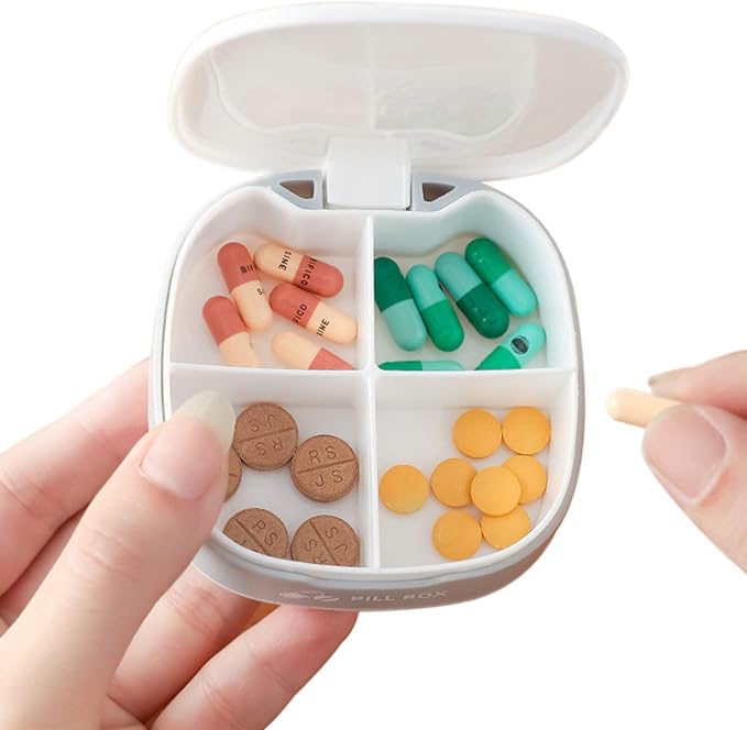 Pill Organizer Portable Pill Case Small Pill Box for Purse or Pocket Daily Pill Box Organizer 4 Times a Day for Vitamins Medicine Supplement (3 PCS)