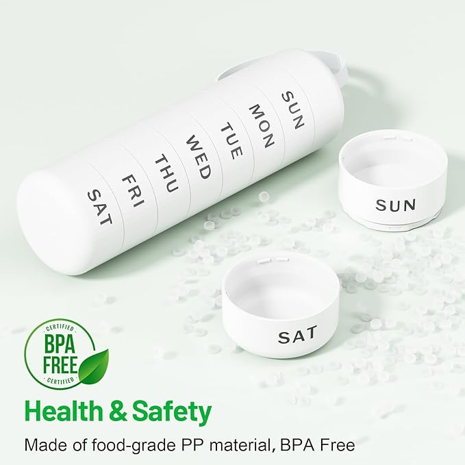 7 Day Pill Organizer, Waterproof Weekly Pill Organizer 1 Time a Day, Zoksi Portable BPA Free Daily Medication Organizer for Vitamins, Supplements, Fish Oil(Daily Use, Home, Gym, Work)