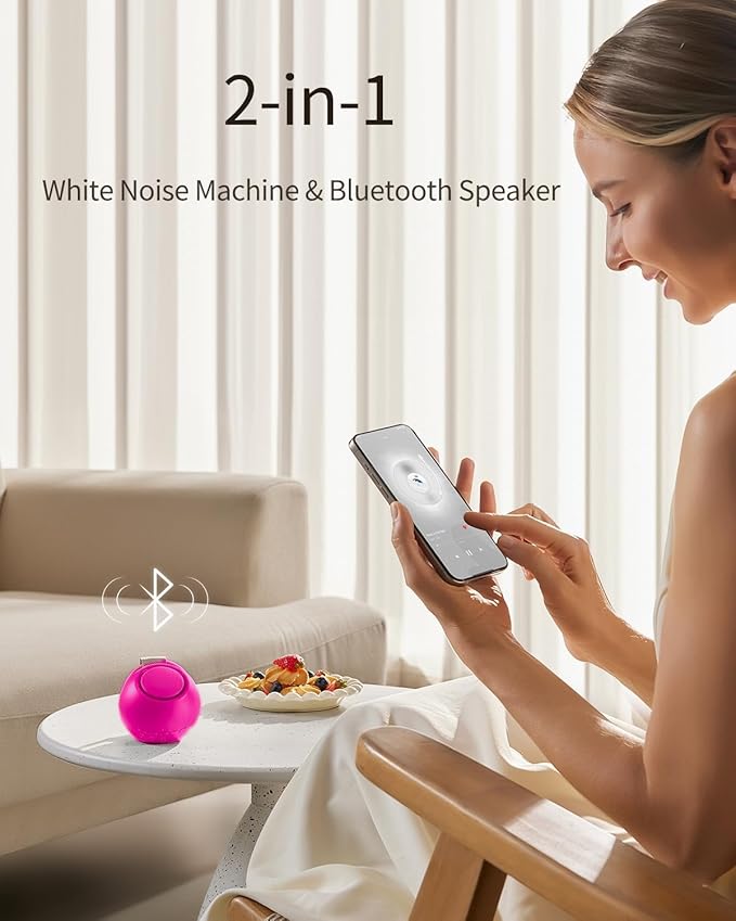 2026 Mom's Choice Awards, Portable Sound Machine for Baby Adult, AI Cry Detection, 18 Soothing Sound, Bluetooth Rechargeable White Noise Machine for Home Travel, Nursery Light, Barbie Pink