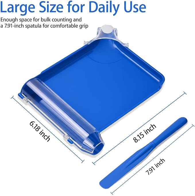 Upgraded Pill Counter Tray with Spatula - Larger Tray and Added Guide Cap, Convenient Pill Counting Tray for More Pills Each Time, No More Falling