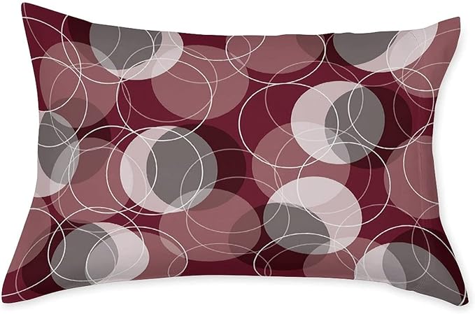 XISUNYA Decorative Fitted Sheet Set Full Size, Maroon Deep Pockets Fitted Sheet & 2 Pillow Sham Set, Retro Skinny Ring Shapes Overlapping Circles Funky Printed Microfiber Bedding 3pc Set,for Mattress