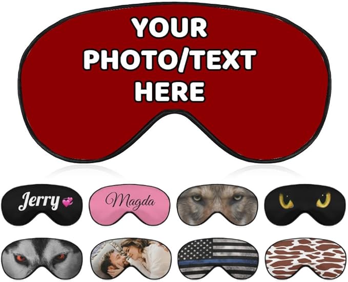 AMAPARK Personalized Sleeping Eye Mask for Wedding Birthday Anniversary Party Design Your Own Sleep Masks Add Photo Text Logo Customized Funny Gift, Dark Red