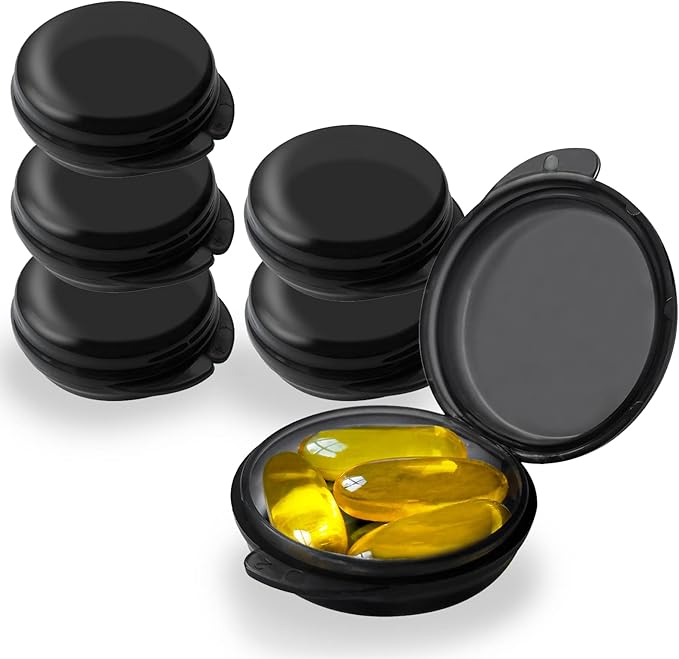 UHOUSE Small Pill Box (6 PCS), Daily Mini Pill Organizer Portable for Purse Pocket,Travel Pill Case Medicine Storage Container Earplug Case(Black 6 PCS)