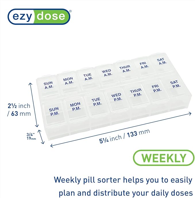 Ezy Dose Weekly 7-Day AM/PM Pill Organizer, Vitamin Case and Medicine Box, Medium Compartments for Twice-Daily Dosing, Natural Color Design, Easy-Open Lids, Portable and Perfect for Home or Travel Use