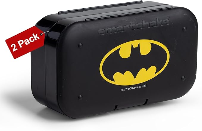 Smartshake DC Comics Pill Box Organizer (Pack of 2) Portable Size, BPA Free - Medicine Storage Box for Daily Use - 7-Day Portable Pill case for Travel, Vitamin, and Supplement (Batman)
