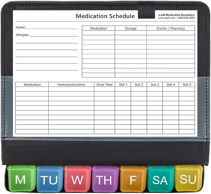e-Pill 5 Times a Day x 7 Day Large Weekly Pill Organizer, Vitamin and Medicine Pill Box - with Discreet Case, Rainbow Color