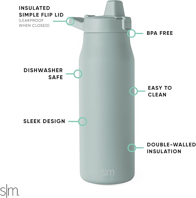 Simple Modern Filtered Water Bottle | Insulated Stainless-Steel Carbon Filter Travel Water Bottles | Reusable for Clean Drinking Water On The Go | 34oz, Sea Glass Sage