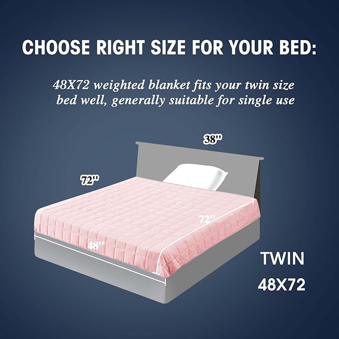 yescool Weighted Blanket for Adults (20 lbs, 48" x 72", Pink Grey) Cooling Heavy Blanket for Sleeping Perfect for 140-160 lbs, Twin Size Breathable Blanket with Premium Glass Bead, Machine Washable