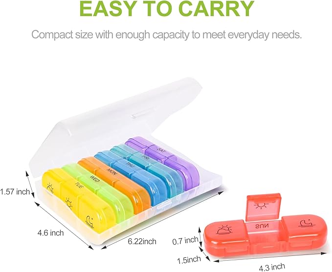 Weekly Pill Organizer 7-Day 3 Times a Day Travel Pill Box Large Capacity Removable Daily Pill Case for Medications Vitamins & Supplements BPA-Free