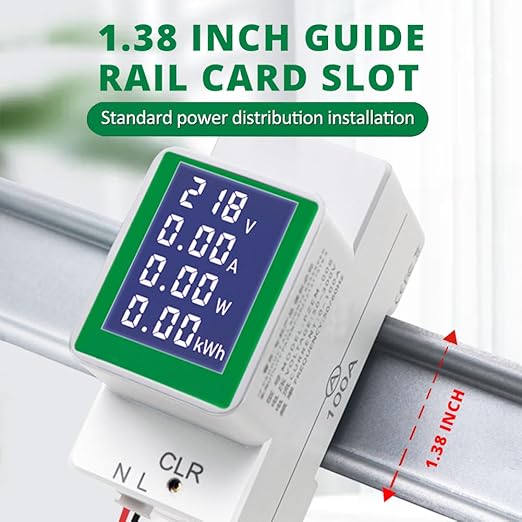 AC 50-300V 100A Multi Function Voltage Amperage Power Meter, Din Rail LCD Digital Backlight Energy Monitor, Built-in Current Transformer Ammeter Voltmeter, Single Phase Tester
