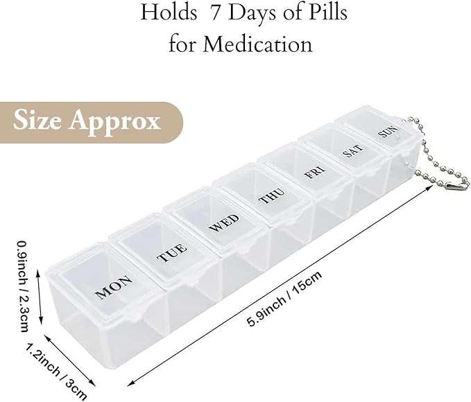 2Pcs Weekly Pill Box Organiser 7-Day Travel Dosset Box Portable Tablet Organizer Medicine Storage Box Pill Dispenser | Medium Medication Organizer - 2 Times a Day for Pills/Fish Oil/Vitamins (Clear)