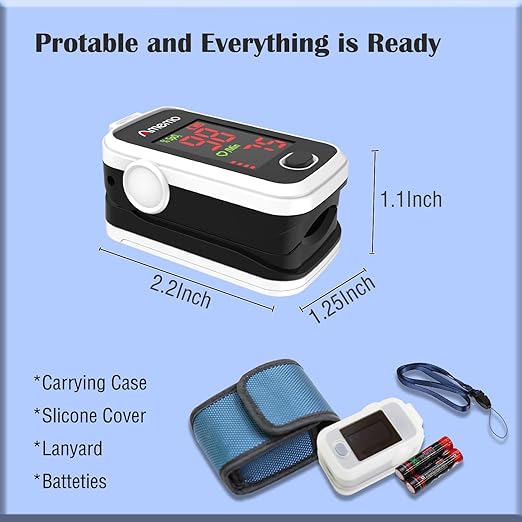Pulse oximeter with alarm function, OLED display oxygen monitor fingertip, Blood oxygen saturation monitor (SpO2) with Carrying case, Silicone cover, Batteries and Lanyard