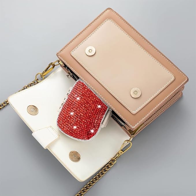 Daily 6 Compartments Pill Box Container Bling Diamond for Purse Medicine Container Holder for Women Travel Kit Medicine (Red)