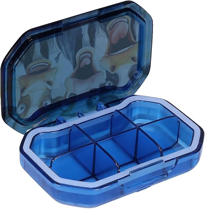 This Portable Funny Cartoon Cow Pattern 6 Compartment Pill Box Can Be Placed in A Pocket Or Wallet to Store Vitamins, Medicines Health Supplements Other Medications.