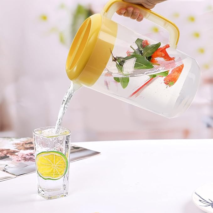 Jucoan 2 Pack 1 Gallon Plastic Water Pitcher with Lid, Large Gallon Water Jug, Juice and Iced Tea Beverage Carafe with Filter Lid, Handle, Scale for Fridge, Party