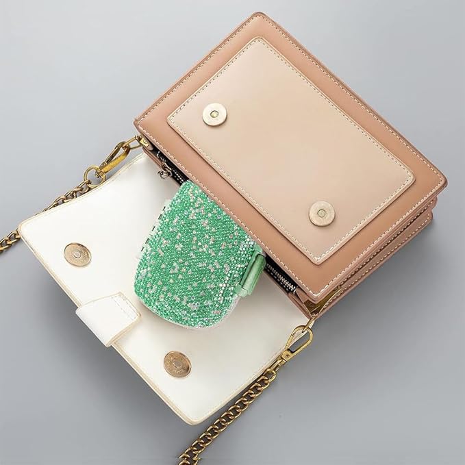Daily 6 Compartments Pill Box Container Bling Diamond for Purse Medicine Container Holder for Women Travel Kit Medicine (AB Green)