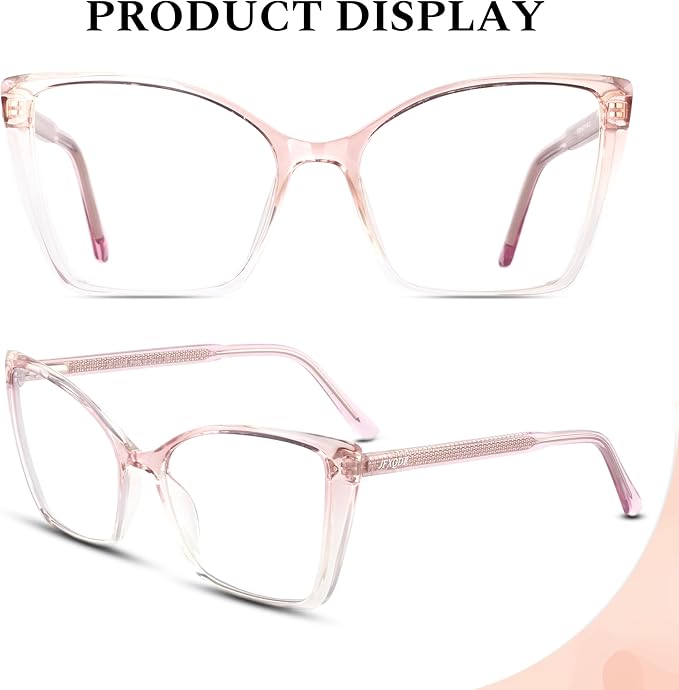 2 Pack Blue Light Blocking Glasses for Women, Oversized Trendy Cat Eye Computer Gaming Glasses Anti Glare & UV Glare RF6204 (Black + Clear Gradient Pink Cateye Frame)