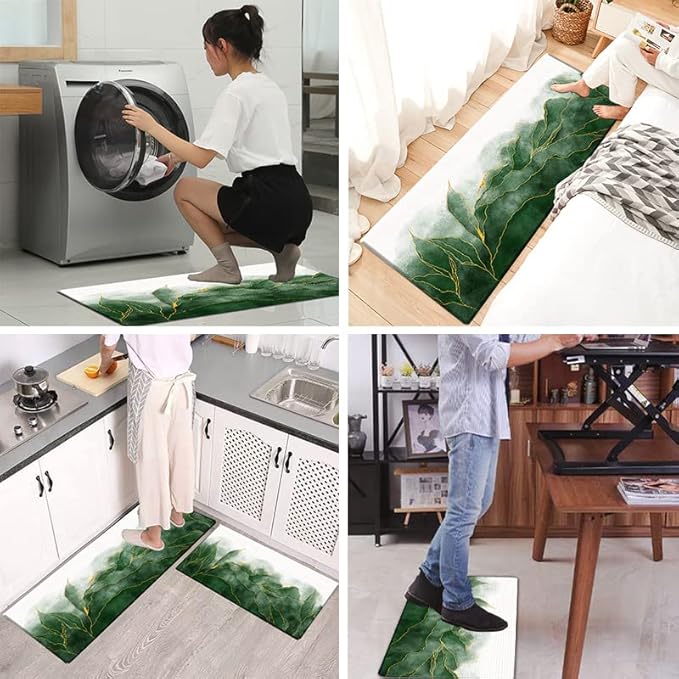 Bulijojo Anti Fatigue Kitchen Floor Mats Set of 2 Waterproof Kitchen Sink Runner Rug Standing Mat Cushioned Kitchen Rugs Comfort Doormat 17"x47"+17"x28" (Moss Green)