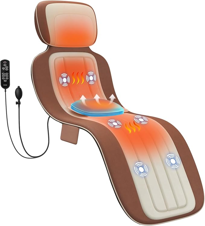 Vibration Massage Mat with Heat, Full Back Heating & Lumbar Traction, Back Massage Chair Pad for Seniors, Office Workers & Family, 3 Intensities & 2 Heat Levels, Fatigue & Pain Relief in Office, Home