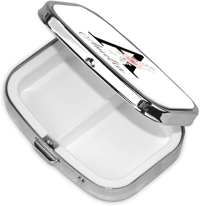 Custom Pill Box Personalized Square Small Pill Case with Mirror Add Your Photo Text Logo Name Decorative 2 Compartment Portable Metal Medicine Container Vitamin Organizer for Pocket Purse Travel (A)