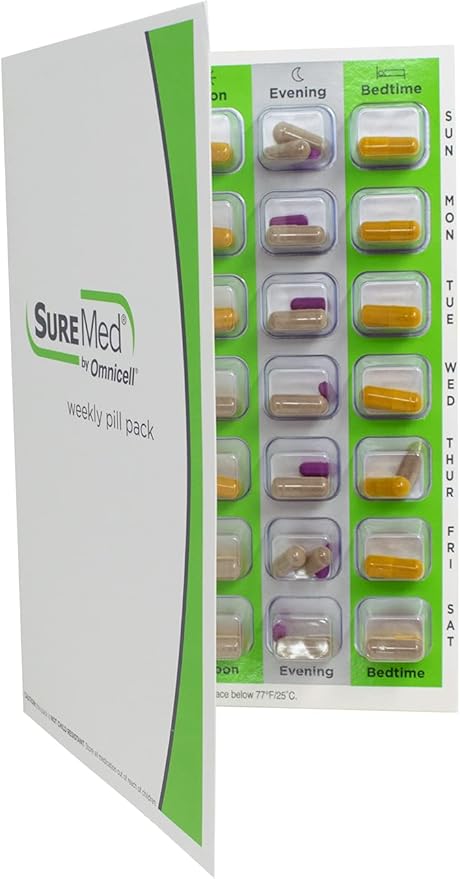 4 Times a Day Weekly XL Cold Seal Medication Blister Pack System Cards for Pills -One Piece Unit Dose Tri-Fold Booklet, Easy No Extra Equipment Needed, Just Fill and Seal (4X a Day Weekly - 6 Pack)