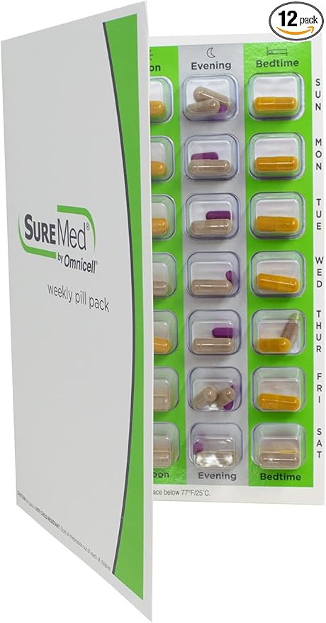 Weekly Cold Seal Pill Medication Blister Pack System Cards - One Piece Unit Dose Tri-Fold Booklet, Easy No Extra Equipment Needed, Just Fill and Seal (4X a Day Weekly - 12 Pack)