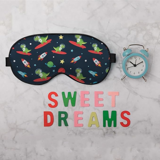 Astronaut Dinosaur Sleep Eye Mask Eye Cover Rex Tyrannosaurus Space Surf Funny Animal Silk Eye Mask for Sleeping with Adjustable Strap for Travel Nap Shift Work Office