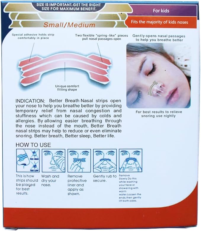 60 Count Natural Kids Nasal Strips - Better Breath Drug-Free Relief for Congestion, Allergies, Colds, Flu, Sinus, Snoring, Deviated Septum - Athletic Performance Nose Strips - Ages 5+