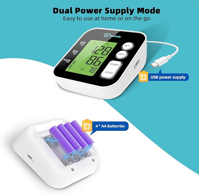 Hetaida Upper Arm Blood Pressure Monitor – Large Backlit Display, Voice Prompt, USB & Battery Powered, 2‑User Memory, FDA Cleared for Home Use