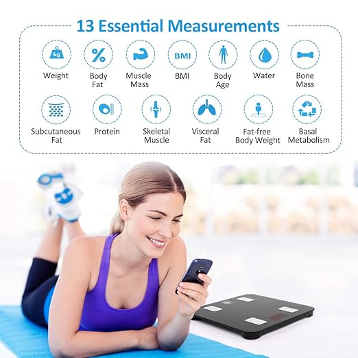 FITINDEX Scale with BMI, Body Fat, Muscle Mass, Smart Scale for Body Weight, Bluetooth, Digital, Sync with App, User Health Equipment