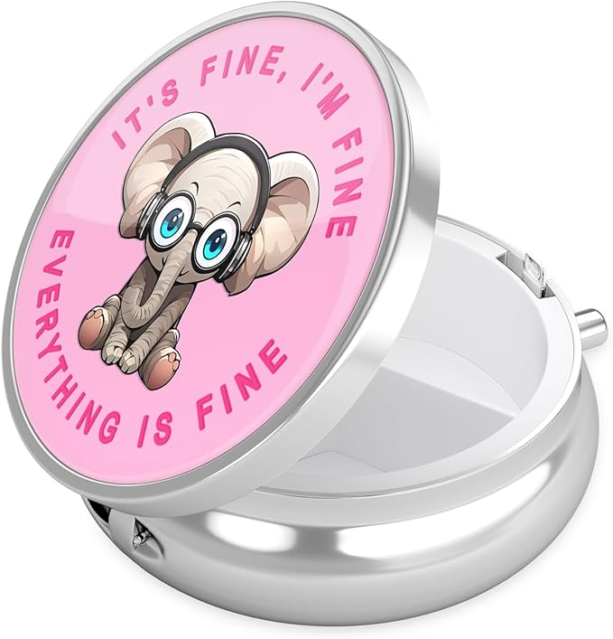 Nipichsha Pill Box, Small Pill Case for Purse & Pocket, Cute Travel Medicine Organizer, Portable Medicine Container Holder to Hold Vitamins, Medication, Fish Oil & Supplement, Pink Pretty Elephant