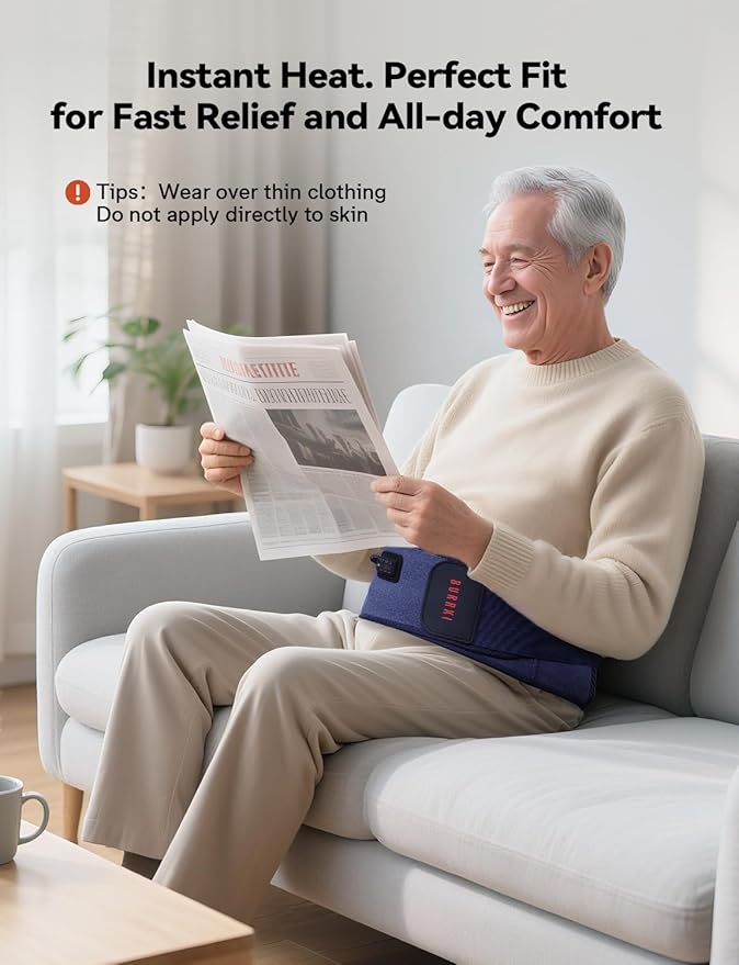 Heating Pad with Massager for Back Pain Relief, 47-60" Electric Lower Back Massager Wearable Heating Pad for Cramps with 3 Heat&Timer, 5 Vibration Back Brace Birthday Valentine's Gift for Men Women