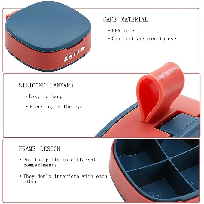 3PCS Pill Box 4 Compartments Pill Organizer Travel Pill Case Portable Pill Container Weekly Pill Holder for Pills Vitamin Oil (Blue+Pink+White)