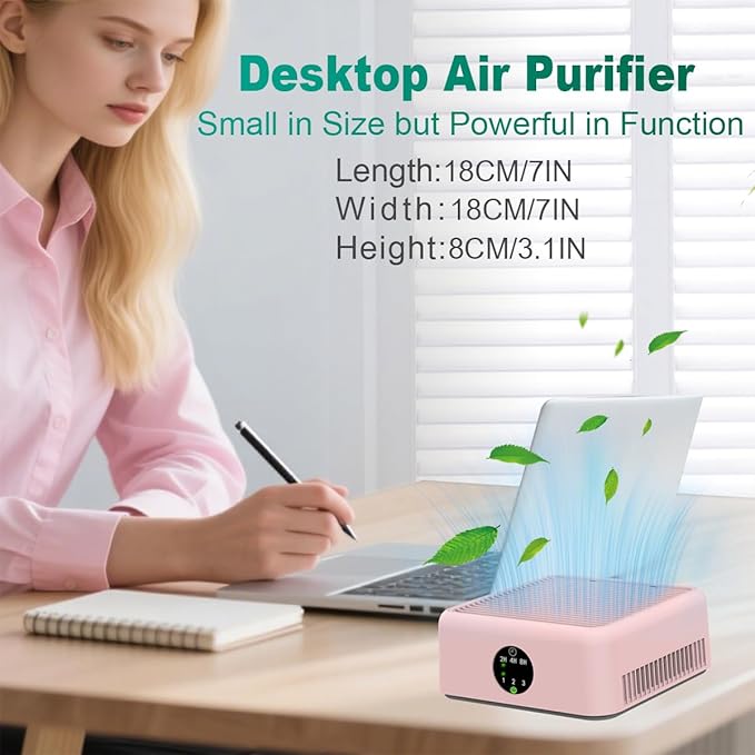 Air Purifiers for Home,True HEPA Small Air Purifier for Dorm Room, Up to 615 Ft²,15dB Quiet,for Smoke,Pollen,Odors,Portable Mini Air Purifier,Desk Air Filter for Office, RV,Bedroom,Travel (Light Pink)