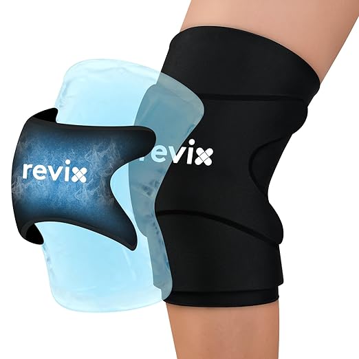 REVIX 3D Knee Ice Pack Wrap, Flexible Ice Compression Knee Sleeve with Innovative Dual-layer Gel, Reusable ice sleeve for knee, Cold Therapy for Knee, Elbow & Calf (M)