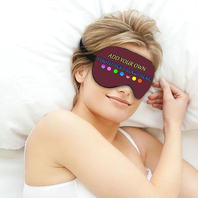 Personalized Eye Mask, Custom Eyeshade Blindfold Add Your Design Image Text Customized Eye Cover with Adjustable Strap for Sleeping Travel Work Naps Blocks Light, Vermilion