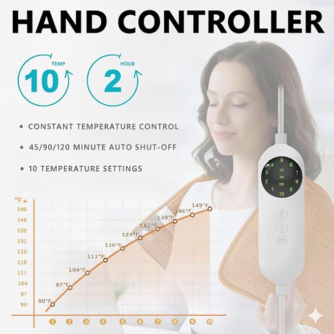 Full Back Heating Pad,20x40 Extra Large Heating Pad for Back Pain Relief,with 10 Temperature Controllers & 3 Auto-Off Timers,Dry/Moist Heat Therapy for Muscle,Joint,Menstrual Cramps (Brown)