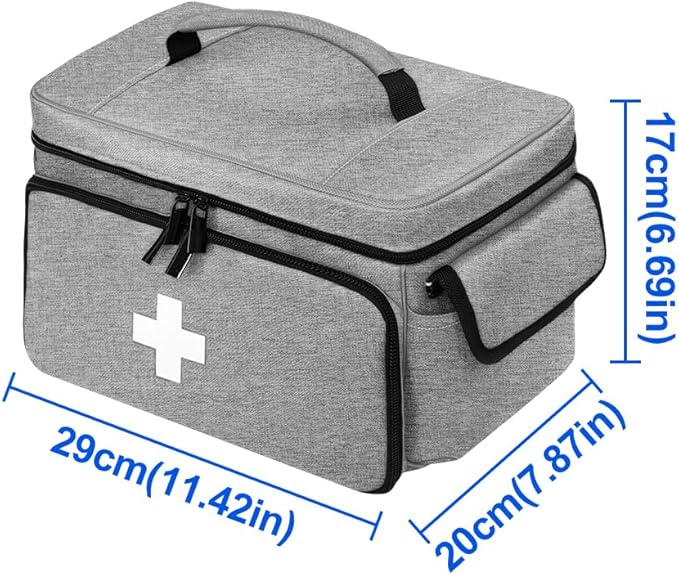Medicine Bag, First Aid Kit, Medicine Storage Box, Medicine Bag for Traveling, Holds Pills, Vitamins and Medical Supplies, Medicine Bottle Organizer for Home Storage and Travel Use, Grey