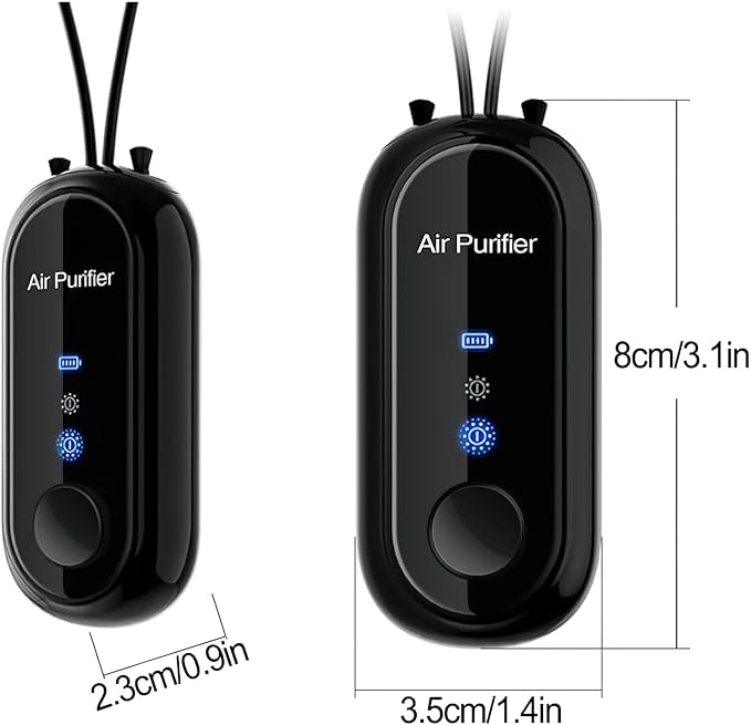 Portable Negative Ion Air Purifier Necklace, Personal Wearable Purification Device, Black, 3.1 x 1.4 x 0.9 Inches, 1.2 Billion Ion Output (Black)