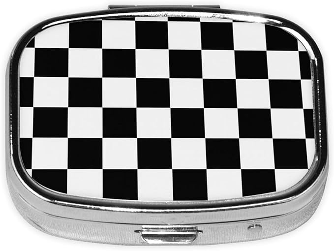 Small Pill Case Black and White Race Waving Checkered, Travel Pill Organizer Pill Box Portable Medicine Organizer, Cute Pill Holder Container for Vitamin, Fish Oil