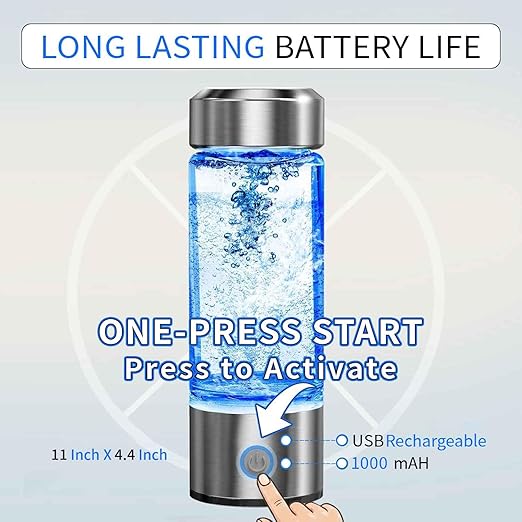 SHINKAI Hydrogen Water Bottle 450ml Portable Hydrogen Ionizer with SPE/PEM Technology, Rechargeable Hydrogen Rich Water Generator for Home, Office, Travel & Gym (Silver)