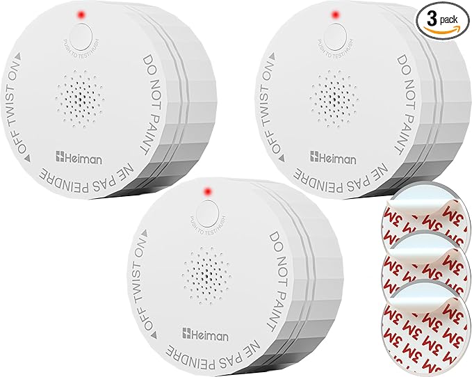 Heiman Smoke Detector, 10-Year Battery Operated Smoke Alarms, Photoelectric Fire Detectors for Home, UL 217 10th Ed. Certified, Portable Small Compact, Test Silence Button, RV, Travel, 3 Pack