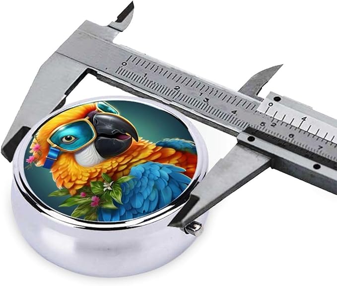 Watercolor PArrot Painting Pill Box 3 Compartment Pill Case, Portable Medicine Pill Organizer for Pocket Purse Pill Box Decorative Metal Medicine Vitamin Organizer