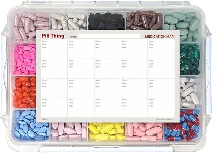 Pill Thing Large Monthly Pill Organizer with Built-in Handle - Medicine Organizer Pill Case with Deep Compartments and Airtight lid - Travel Pill Box