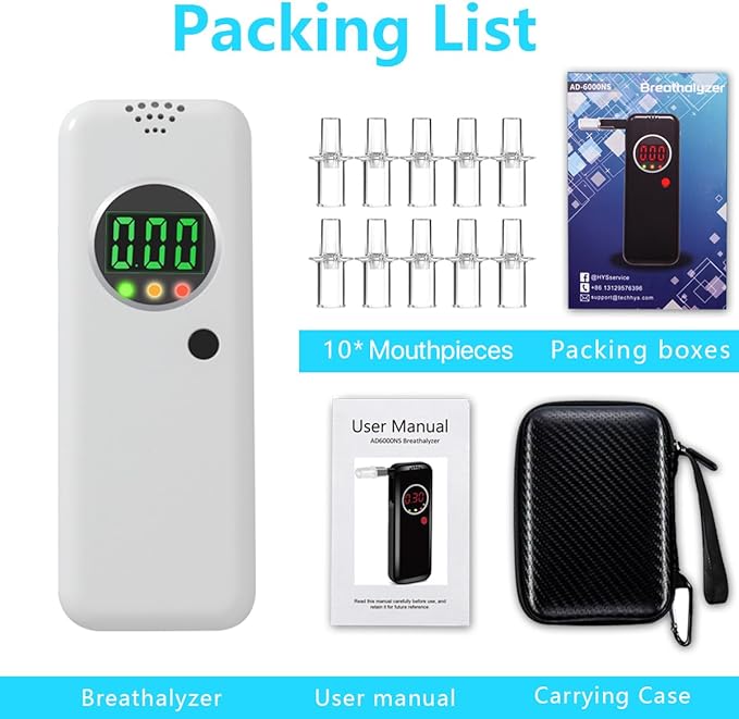 Breathalyzer,Alcohol Tester with LCD Digital Display,Breathalyzer with 10 Mouthpieces for Home and Party Use