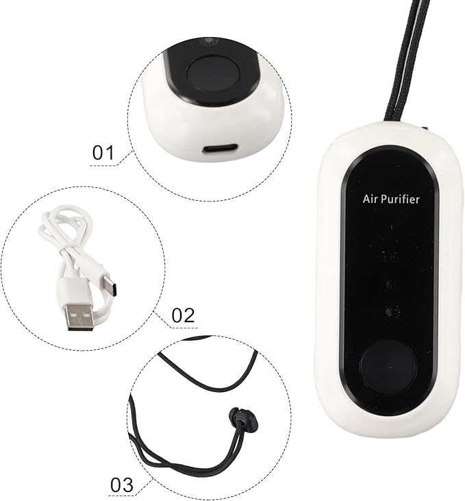 Negative Ion Air Purifier Portable Hanging Neck 7000MAh Personal Rechargeable For Home Travel(White)