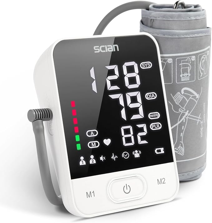 Scian Blood Pressure Monitors for Home Use, Automatic Blood Pressure Cuff Arm Digital BP Machine with Large LED Backlit Display, Voice Broadcasting, 2 Users 200 Memory (Black)