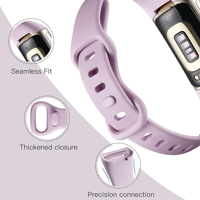Maledan Slim Band Compatible with Fitbit Charge 6/Charge 5 Advanced Fitness Tracker, 3 Pack Cute Durable Slim Thin Sport Waterproof Replacement Wristbands for Women Men, Pink/Gray/Lavender