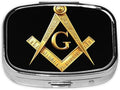 Gold Freemason Freemasonry Masonic Pill Organizer Travel Portable Compact Pill Box 2 Compartments Pill Case for Vitamins/Fish Oil/Meds for Purse Pocket